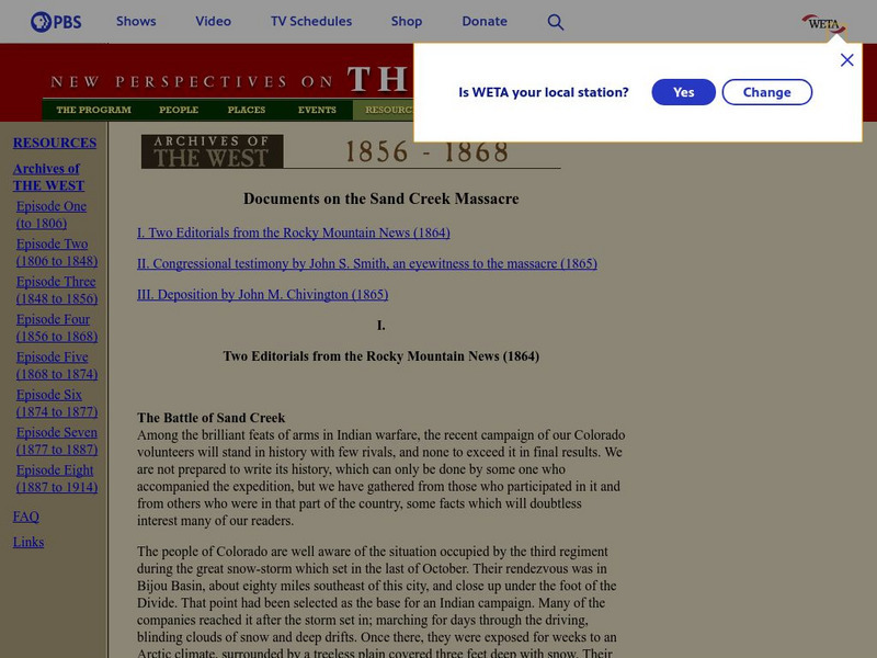 The West: Documents on the Sand Creek Massacre Primary The West: Documents on the Sand Creek Massacre Primary