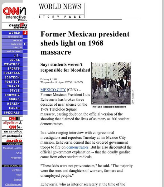 Cnn: Former Mexican President Sheds Light on 1968 Massacre Article Cnn: Former Mexican President Sheds Light on 1968 Massacre Article
