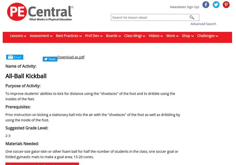 Pe Central: K 2 Pe Lesson Ideas: All Ball Kickball Lesson Plan Pe Central: K 2 Pe Lesson Ideas: All Ball Kickball Lesson Plan
