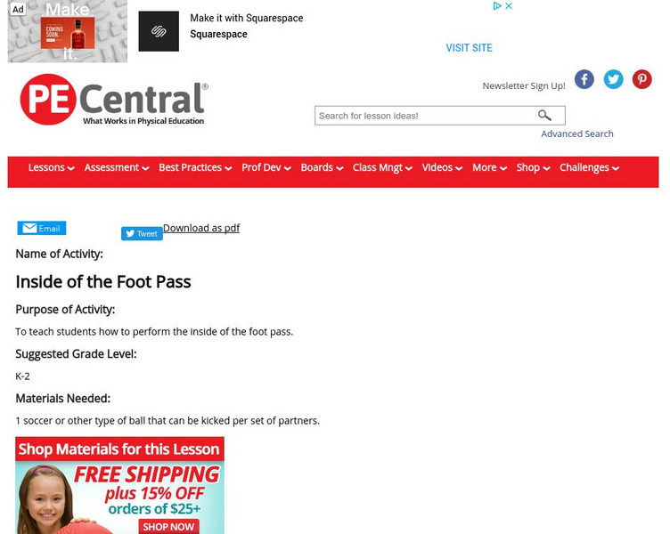 Pe Central: K 2 Pe Lesson Ideas: Inside of the Foot Pass Lesson Plan Pe Central: K 2 Pe Lesson Ideas: Inside of the Foot Pass Lesson Plan