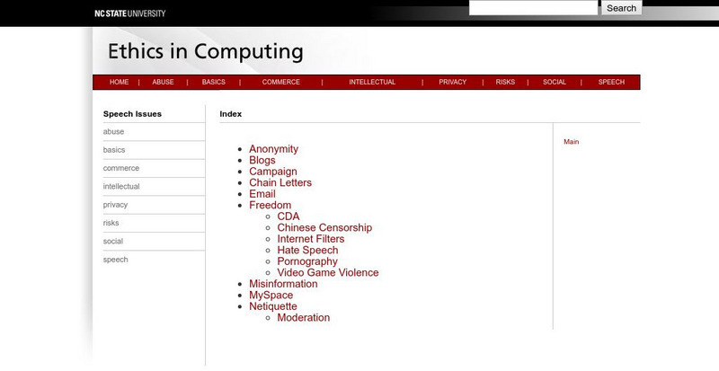 North Carolina State University: Ethics in Computing: Speech Issues Website North Carolina State University: Ethics in Computing: Speech Issues Website