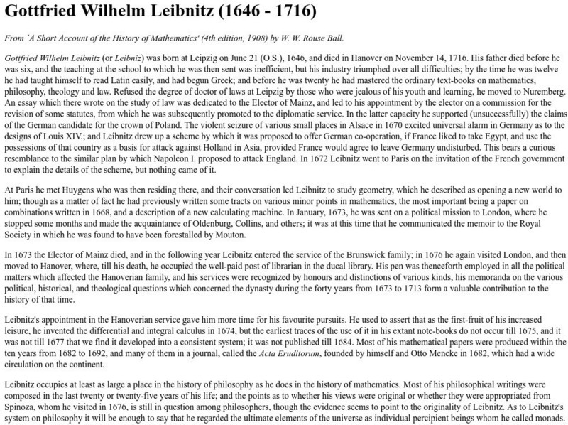 Trinity College: Gottfried Wilhelm Leibnitz (1646 1716) Article Trinity College: Gottfried Wilhelm Leibnitz (1646 1716) Article