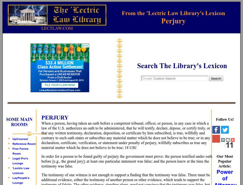 'Lectric Law Library: Lexicon on Perjury Handout 'Lectric Law Library: Lexicon on Perjury Handout