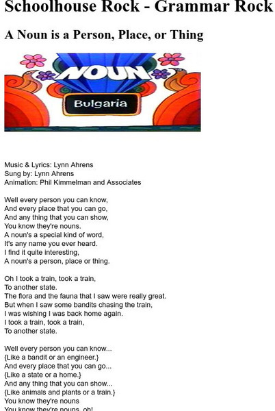 Schoolhouse Rock: Nouns Activity Schoolhouse Rock: Nouns Activity