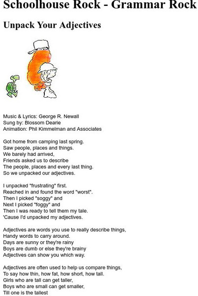Schoolhouse Rock: Grammar Rock Adjectives Primary Schoolhouse Rock: Grammar Rock Adjectives Primary