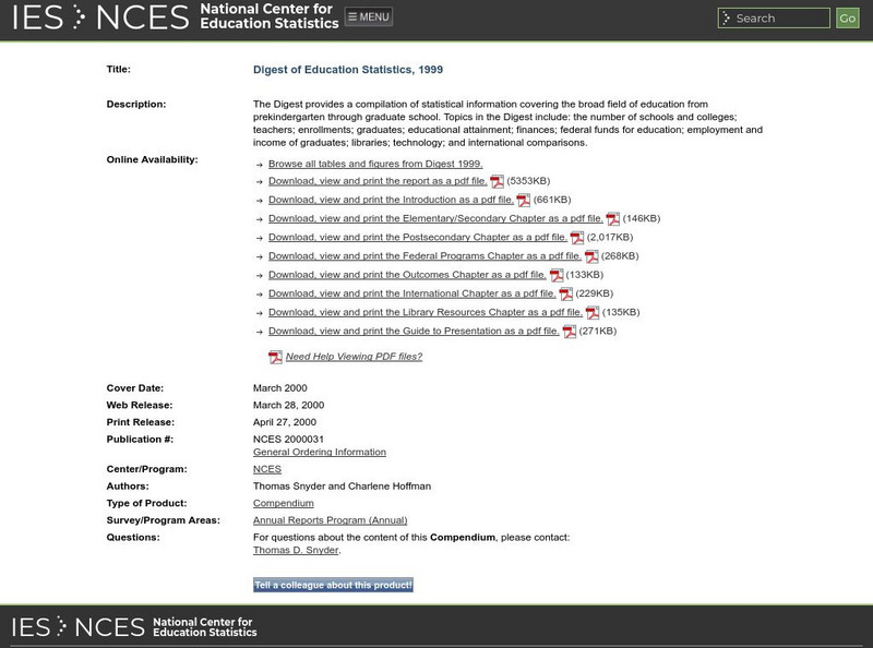 Nced: Digest of Education Statistics, 1999 Website Nced: Digest of Education Statistics, 1999 Website