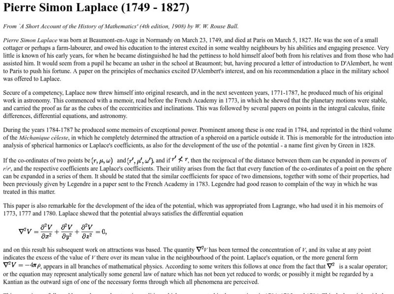 Trinity College: Pierre Simon Laplace (1749 1827) Article Trinity College: Pierre Simon Laplace (1749 1827) Article