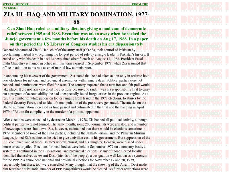 Military Domination of Pakistan 1977 Handout Military Domination of Pakistan 1977 Handout