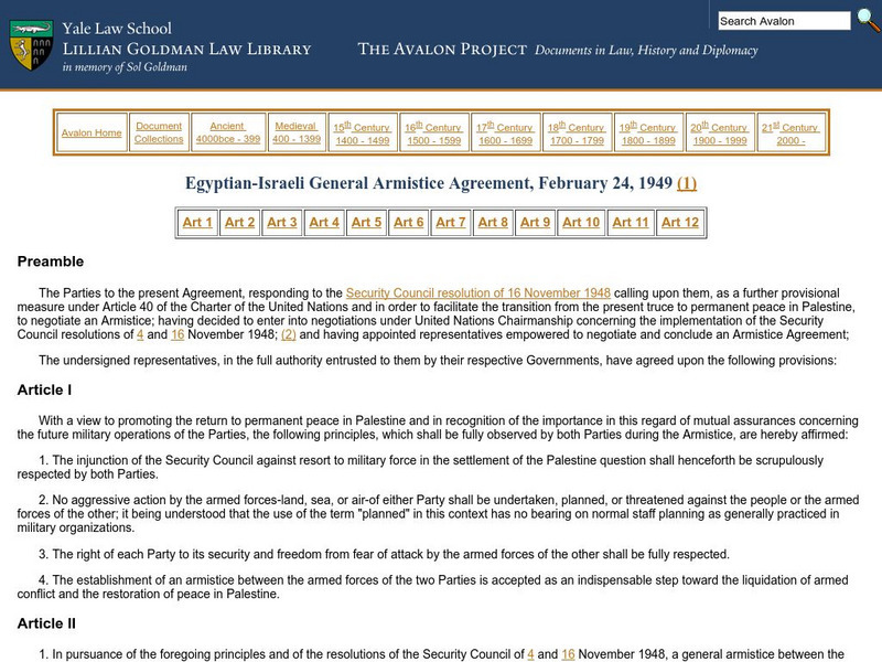 Egyptian Israeli General Armistice Agreement, Feb. 1949 Primary Egyptian Israeli General Armistice Agreement, Feb. 1949 Primary