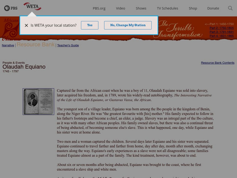 Africans in America: Olaudah Equiano Article Africans in America: Olaudah Equiano Article