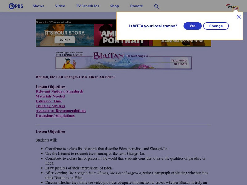 Living Eden: Bhutan, Is There an Eden? Lesson Plan