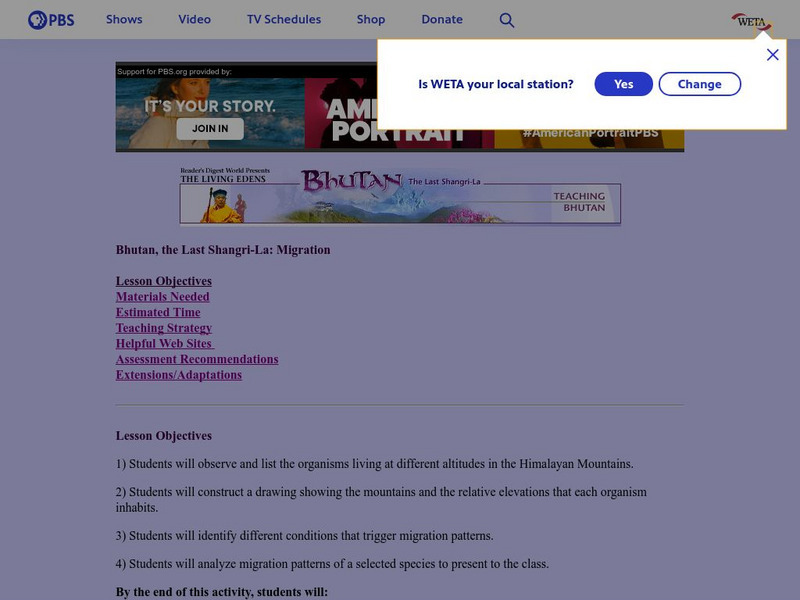 Lesson Plan: Organism Migration in Bhutan Lesson Plan Lesson Plan: Organism Migration in Bhutan Lesson Plan