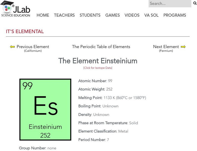 Jefferson Lab: It's Elemental the Element Einsteinium Handout Jefferson Lab: It's Elemental the Element Einsteinium Handout