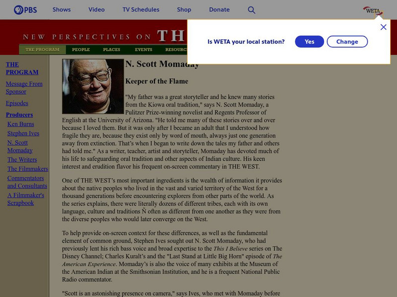 New Perspectives on the West: N. Scott Momaday: Keeper of the Flame Website New Perspectives on the West: N. Scott Momaday: Keeper of the Flame Website