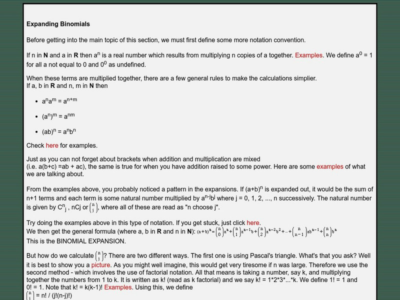 University of Saskatchewan: Expanding Binomials Activity University of Saskatchewan: Expanding Binomials Activity
