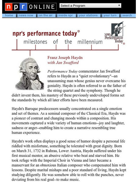 Npr: Franz Joseph Haydn Handout Npr: Franz Joseph Haydn Handout