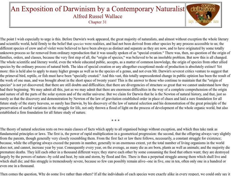 W.w. Norton & Company: Alfred Russel Wallace's Comments on Darwinism Primary W.w. Norton & Company: Alfred Russel Wallace's Comments on Darwinism Primary