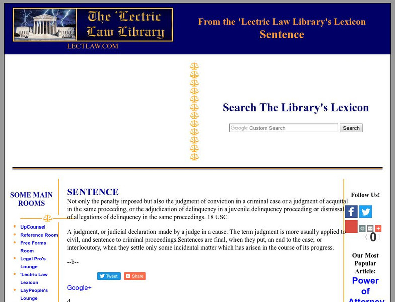 'Lectric Law Library: Sentence Handout