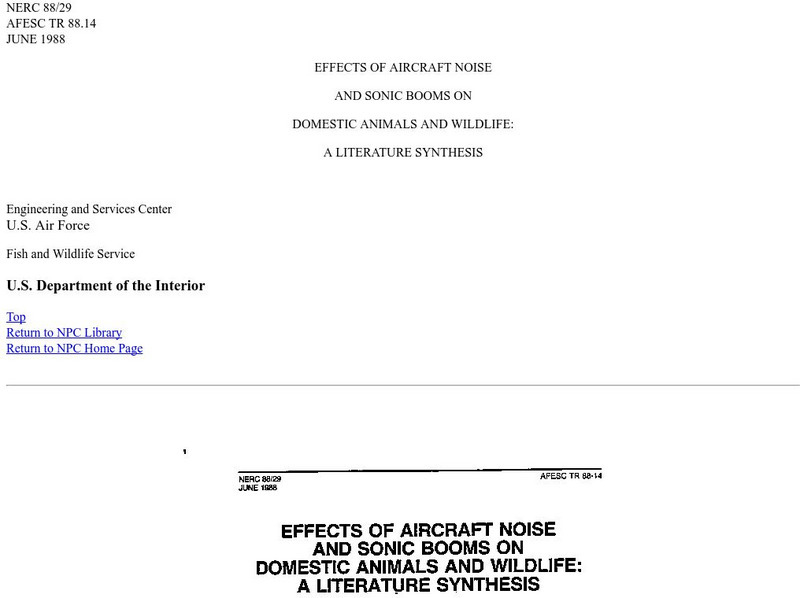 Npc: Effects of Aircraft Noise and Sonic Booms on Wildlife eBook Npc: Effects of Aircraft Noise and Sonic Booms on Wildlife eBook