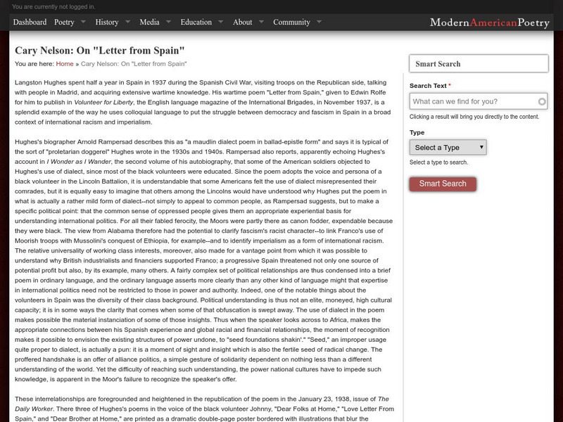 University of Illinois: Modern American Poetry: "Letter From Spain" Activity University of Illinois: Modern American Poetry: "Letter From Spain" Activity