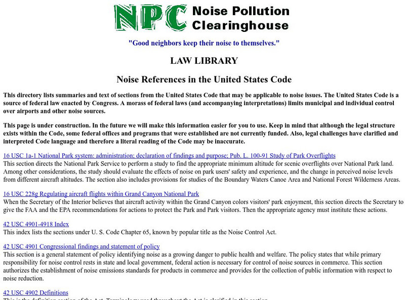 Noise References in the United States Code Handout Noise References in the United States Code Handout