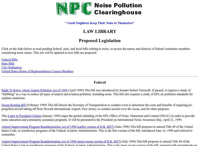Npc: Proposed Legislation Noise Control Handout Npc: Proposed Legislation Noise Control Handout