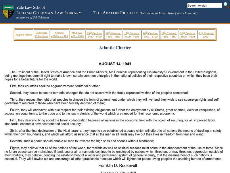 Yale: Avalon Project: The Atlantic Charter Primary Yale: Avalon Project: The Atlantic Charter Primary
