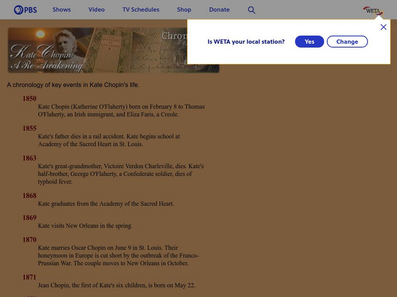 Pbs: Kate Chopin Chronology Website Pbs: Kate Chopin Chronology Website