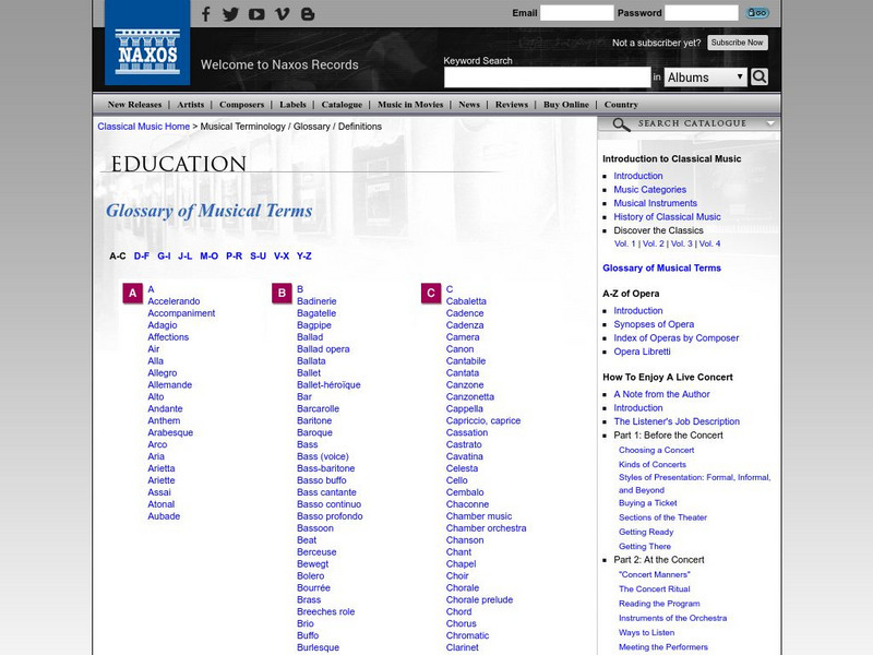 Naxos Digital Services: Education Glossary of Music Terms Handout Naxos Digital Services: Education Glossary of Music Terms Handout