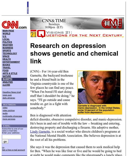 Cnn: Depression Has Genetic & Chemical Link Article