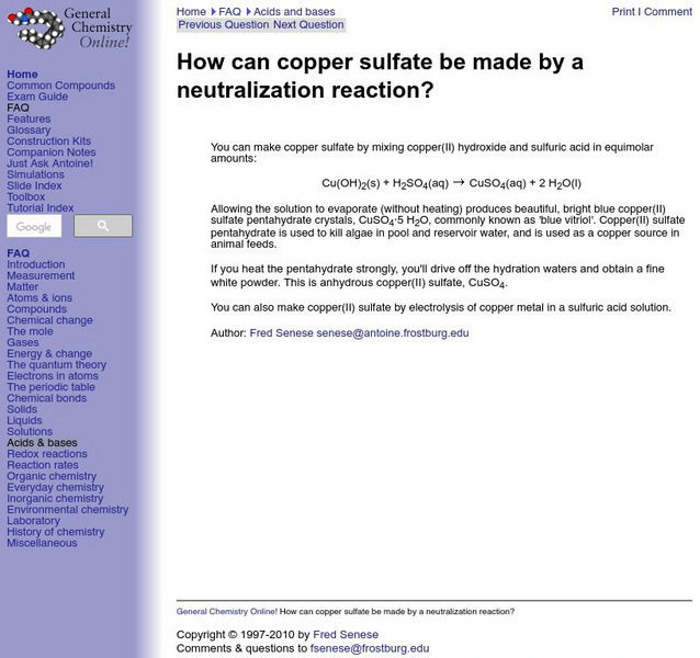 General Chemistry Online: Making Copper Sulfate Website