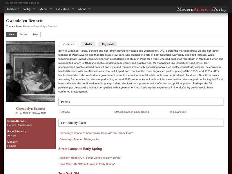 University of Illinois: Modern American Poetry:gwendolyn Bennett Activity University of Illinois: Modern American Poetry:gwendolyn Bennett Activity