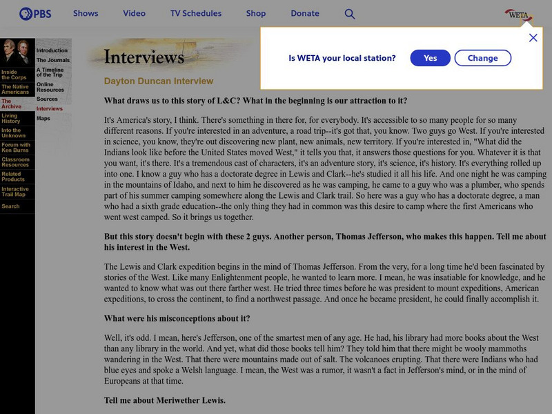 Lewis and Clark: The Archives: Interviews: Dayton Duncan Primary Lewis and Clark: The Archives: Interviews: Dayton Duncan Primary