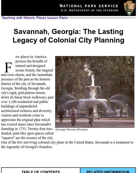 National Park Service: Savannah, Ga: Lasting Legacy of Colonial City Planning Lesson Plan National Park Service: Savannah, Ga: Lasting Legacy of Colonial City Planning Lesson Plan
