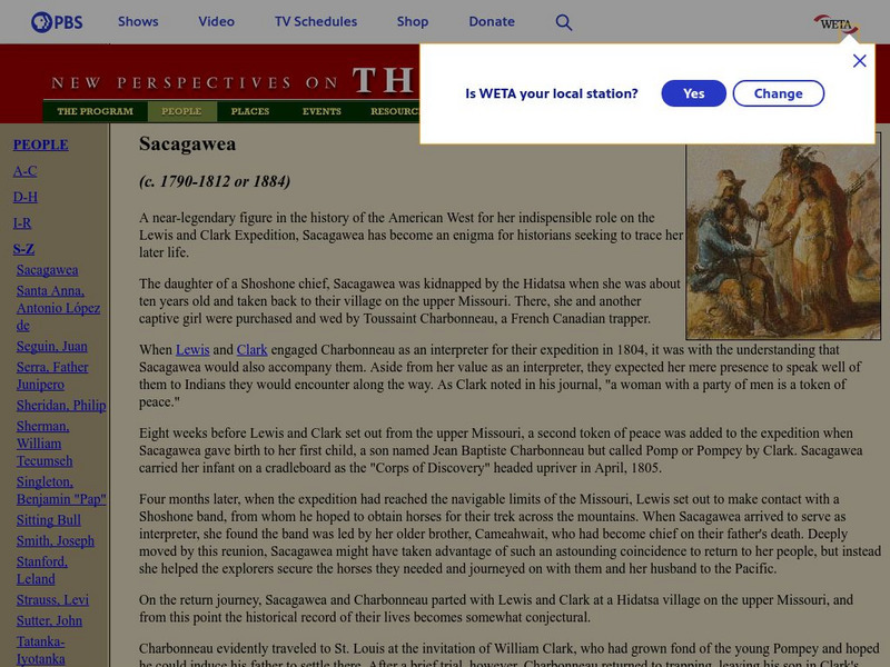Pbs the West: Sacagawea Activity Pbs the West: Sacagawea Activity