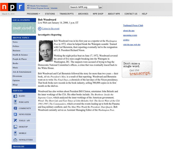 Npr: Bob Woodward, Investigative Reporting Audio Npr: Bob Woodward, Investigative Reporting Audio