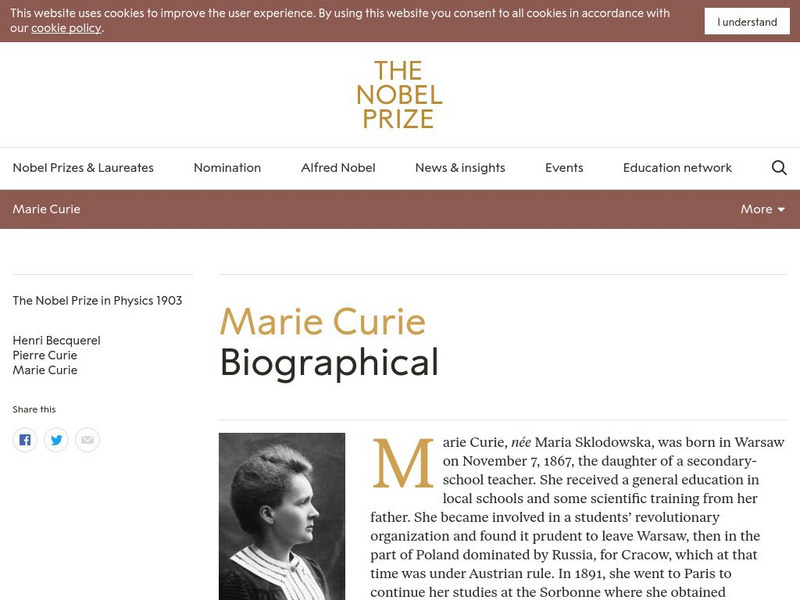 The Nobel Prize: Marie Curie Biographical Website The Nobel Prize: Marie Curie Biographical Website