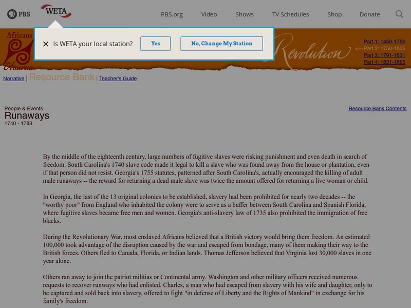 Africans in America: Runaways 1740 1783 Article Africans in America: Runaways 1740 1783 Article