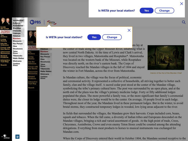 Pbs: Lewis and Clark and the Mandan Indians Website Pbs: Lewis and Clark and the Mandan Indians Website