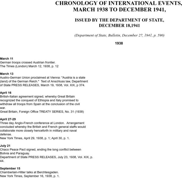 Ibiblio: Department of State: Chronology of International Events, 1938 to 1941 Primary Ibiblio: Department of State: Chronology of International Events, 1938 to 1941 Primary