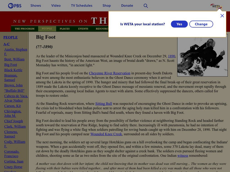 Pbs the West: Big Foot (?? 1890) Handout