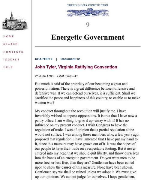 The Founders' Constitution: John Tyler, Virginia Ratifying Convention Primary The Founders' Constitution: John Tyler, Virginia Ratifying Convention Primary