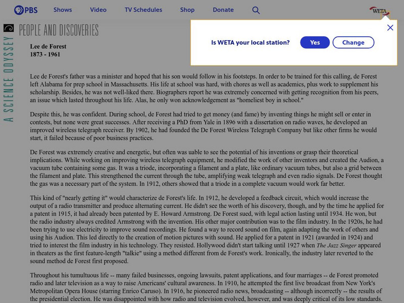 People and Discoveries: Lee De Forest Handout People and Discoveries: Lee De Forest Handout