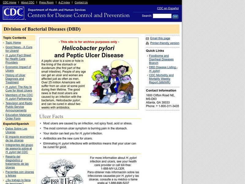 Centers for Disease Control: Helicobacter Pylori and Peptic Ulcer Disease Handout Centers for Disease Control: Helicobacter Pylori and Peptic Ulcer Disease Handout