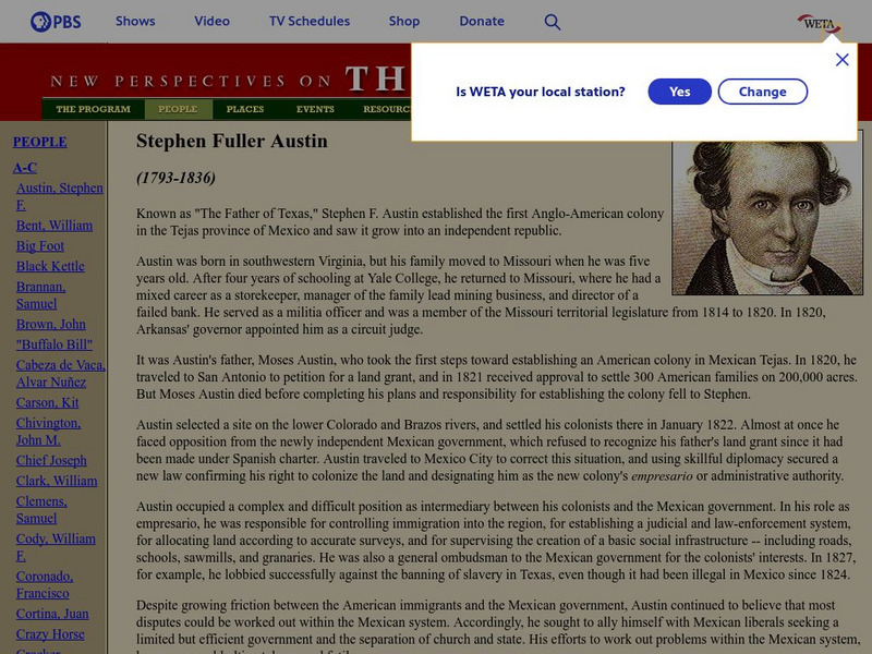 The West: Stephen Fuller Austin (1793 1836) Handout The West: Stephen Fuller Austin (1793 1836) Handout