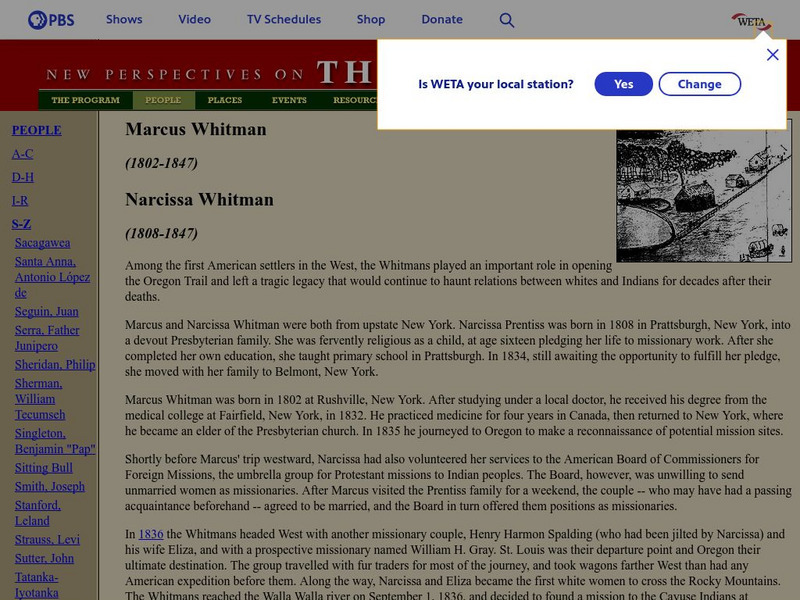 New Perspectives on the West: Marcus Whitman & Narcissa Whitman Website New Perspectives on the West: Marcus Whitman & Narcissa Whitman Website