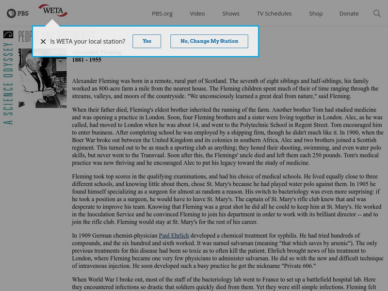 A Science Odyssey: Alexander Fleming 1881 1955 Handout A Science Odyssey: Alexander Fleming 1881 1955 Handout