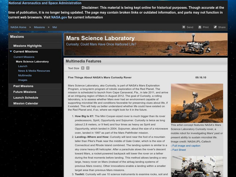 Nasa : Five Things About Nasa's Mars Curiosity Rover Activity Nasa : Five Things About Nasa's Mars Curiosity Rover Activity