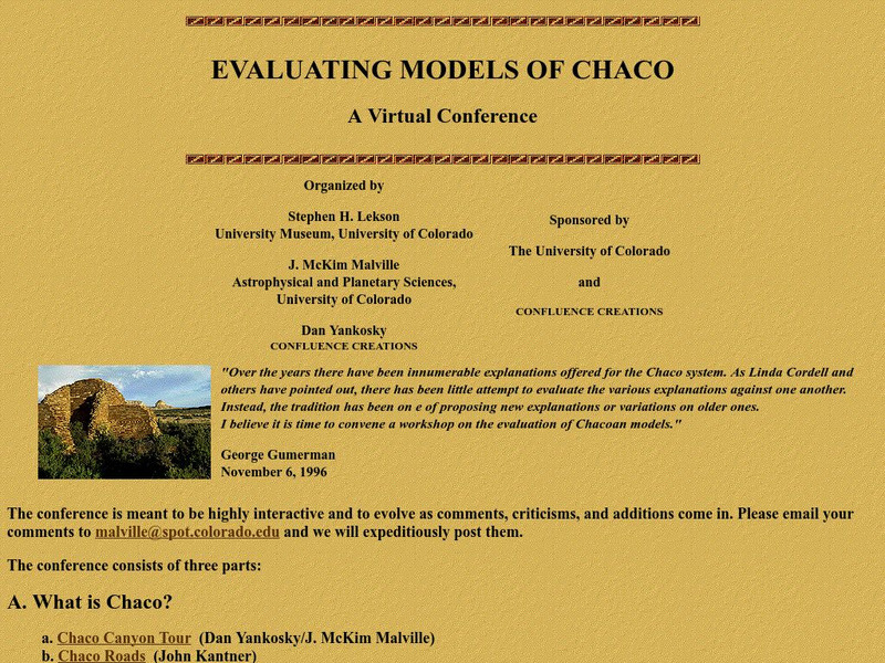 University of Colorado: Chaco Canyon: A Virtual Conference Website University of Colorado: Chaco Canyon: A Virtual Conference Website