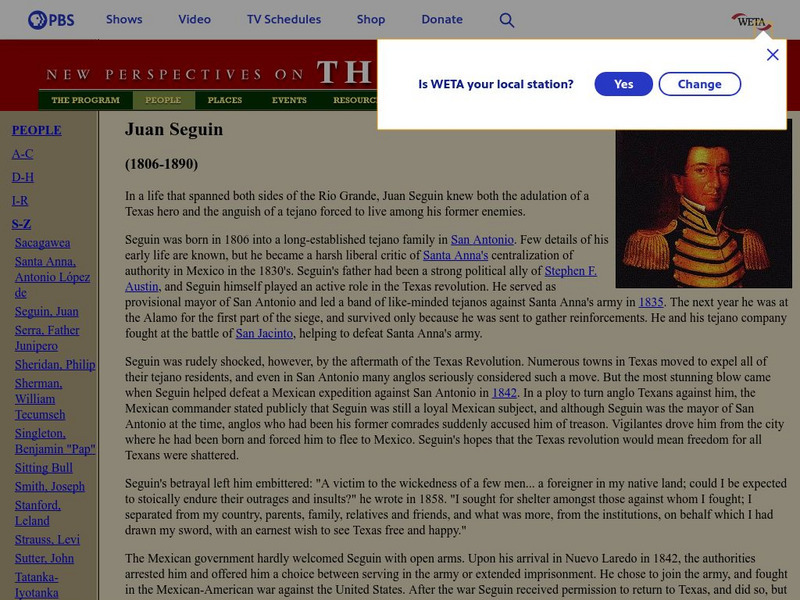 New Perspectives on the West: Juan Seguin Handout New Perspectives on the West: Juan Seguin Handout
